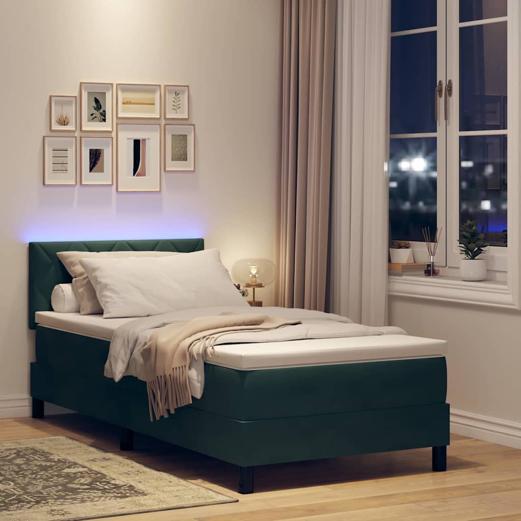 vidaXL Łóżko z sprężyną LED Ciemna zieleń 100 x 200 cm Aksamit