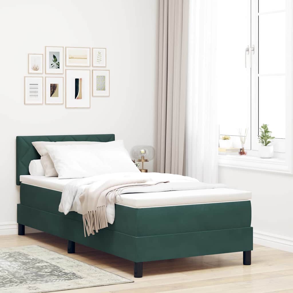vidaXL Łóżko z sprężyną LED Ciemna zieleń 100 x 200 cm Aksamit