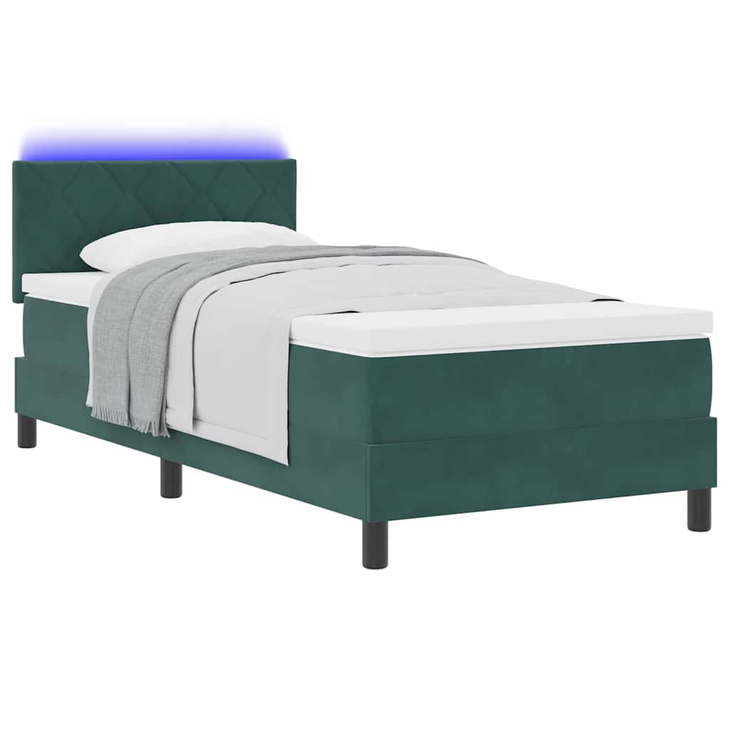 vidaXL Łóżko z sprężyną LED Ciemna zieleń 100 x 200 cm Aksamit