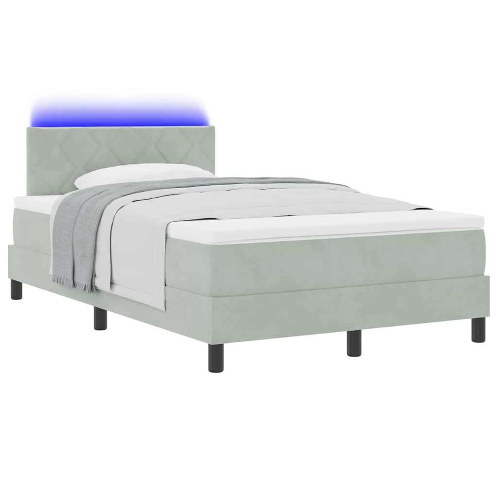 vidaXL Łóżko z sprężyną LED z LED Jasnoszary 120 x 190 cm Aksamit