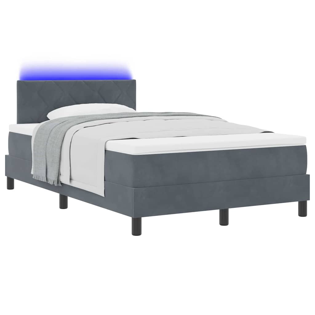 vidaXL Łóżko z sprężyną LED z LED Ciemnoszary 120 x 190 cm Aksamit