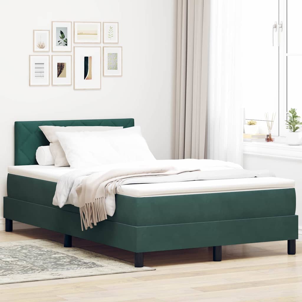 vidaXL Łóżko z sprężyną LED Ciemna zieleń 120 x 190 cm Aksamit