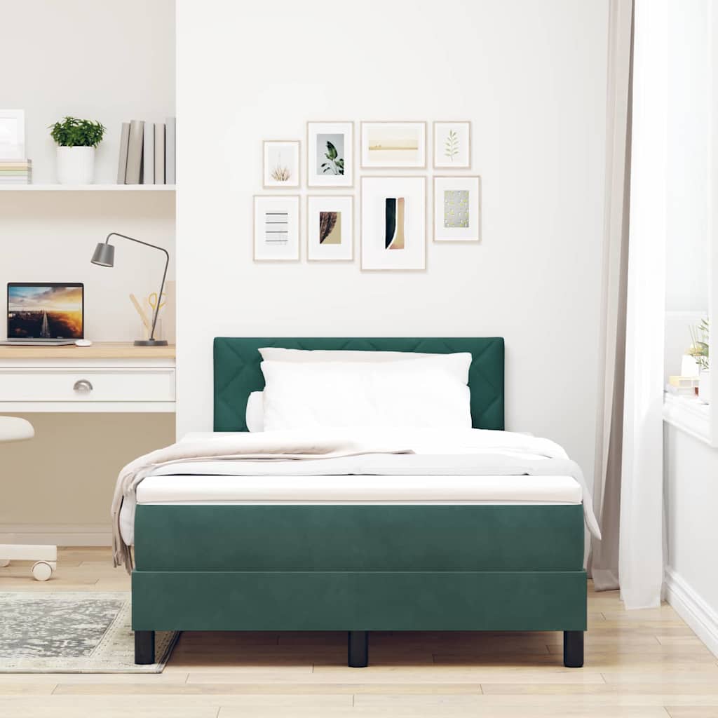 vidaXL Łóżko z sprężyną LED Ciemna zieleń 120 x 190 cm Aksamit