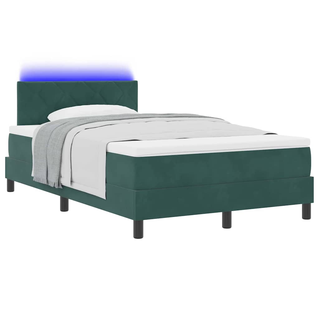 vidaXL Łóżko z sprężyną LED Ciemna zieleń 120 x 190 cm Aksamit