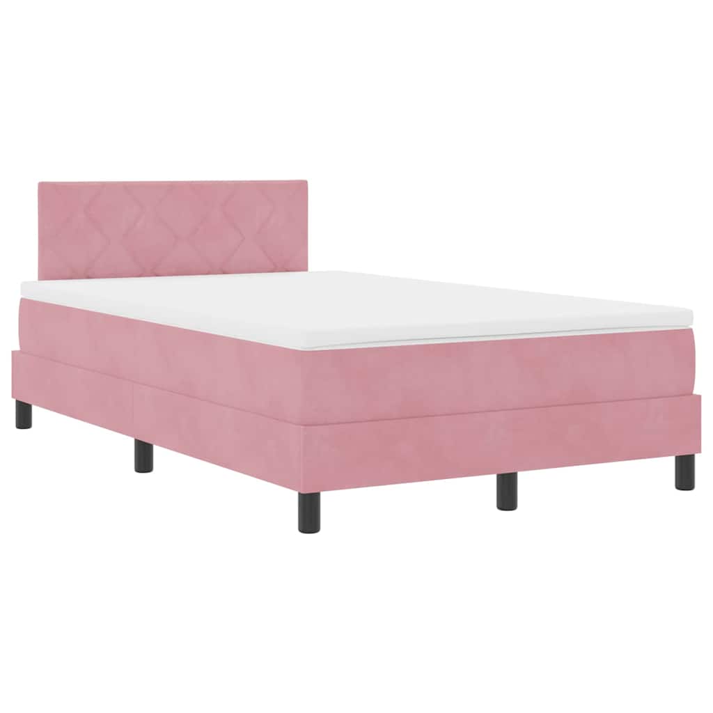vidaXL Łóżko z sprężyną LED z materacem Różowy 120 x 190 cm Aksamit