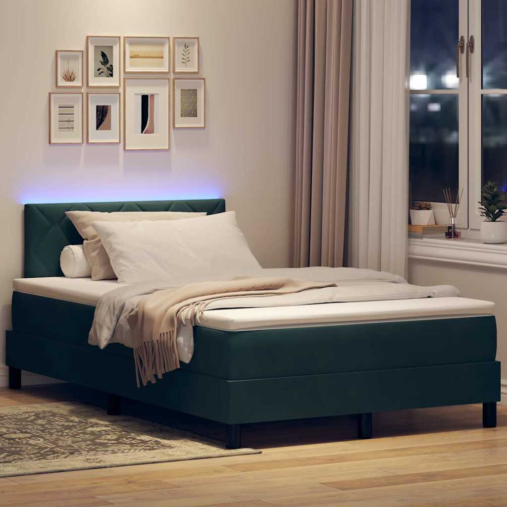 vidaXL Łóżko z sprężyną LED Ciemna zieleń 120 x 200 cm Aksamit
