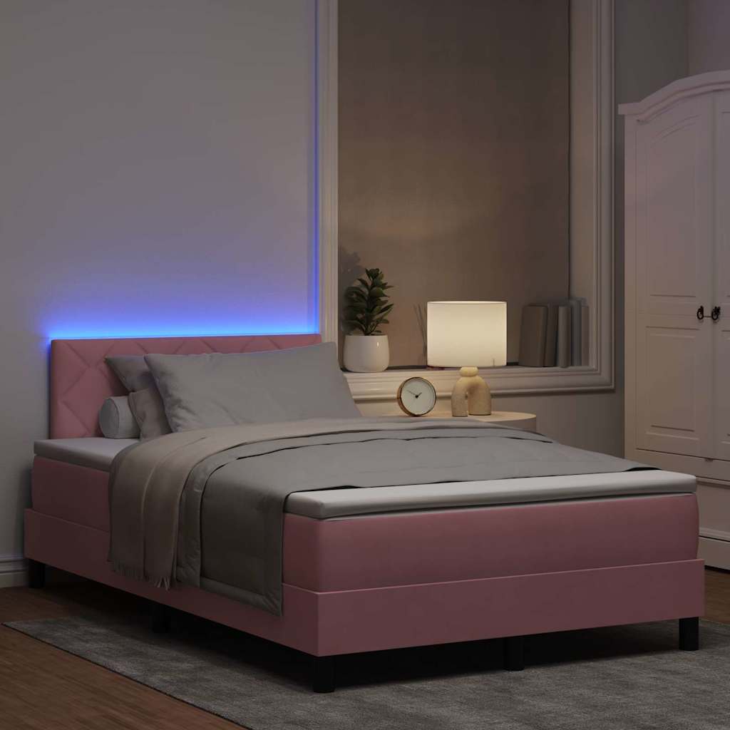 vidaXL Łóżko z sprężyną LED z materacem Różowy 120 x 200 cm Aksamit
