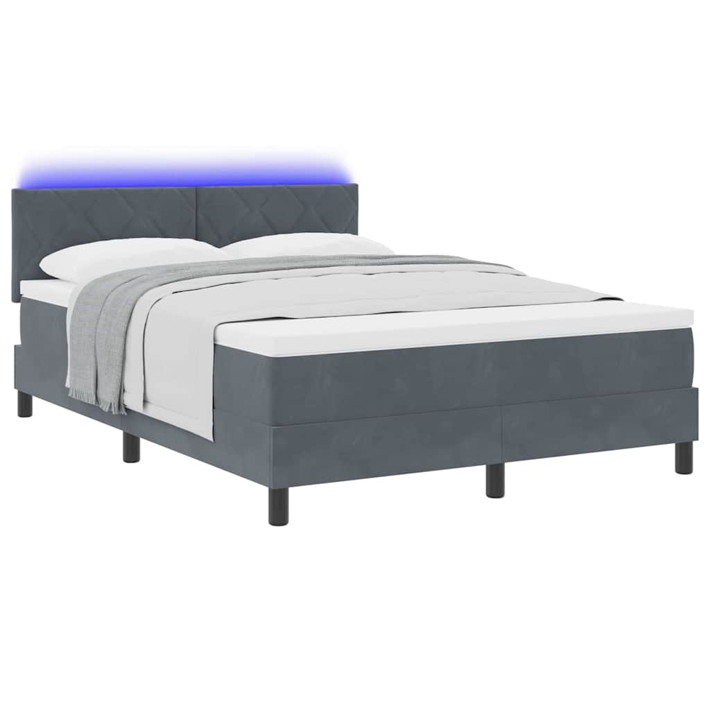 vidaXL Łóżko z sprężyną LED Ciemnoszary 140 x 190 cm Aksamit