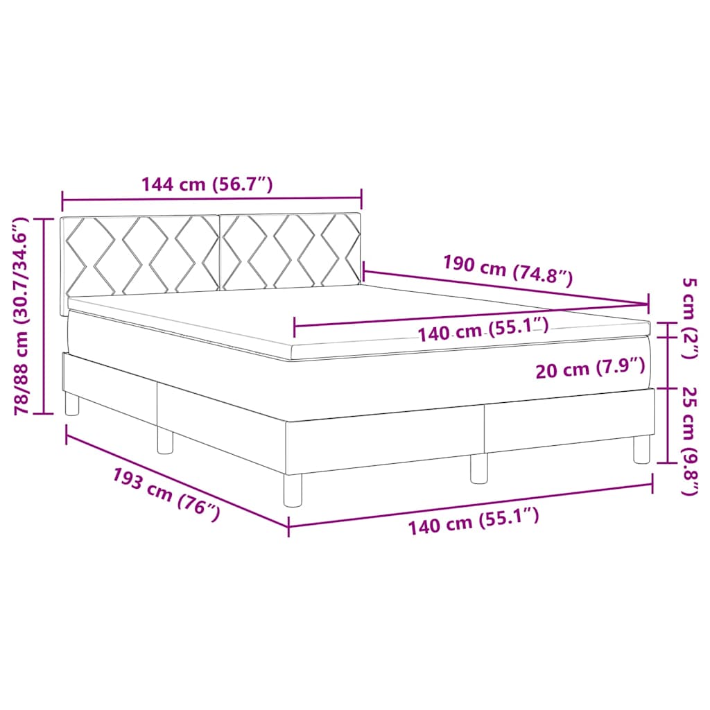 vidaXL Łóżko z sprężyną LED z materacem Czarny 140 x 190 cm Aksamit