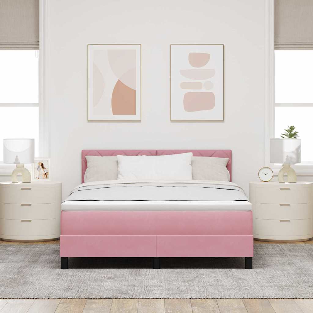 vidaXL Łóżko z sprężyną LED z paskami LED Różowy 140 x 190 cm Aksamit