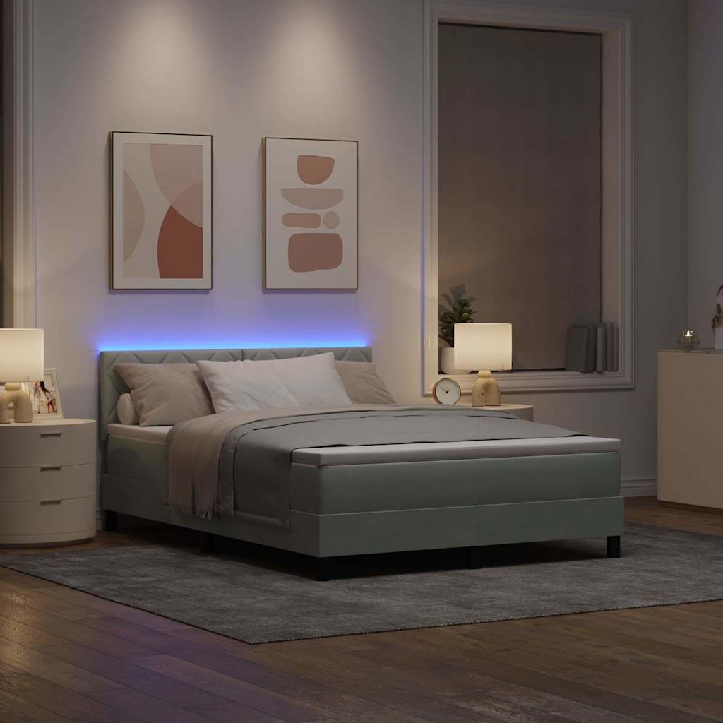 vidaXL Łóżko z sprężyną LED Jasnoszary 160 x 200 cm Aksamit