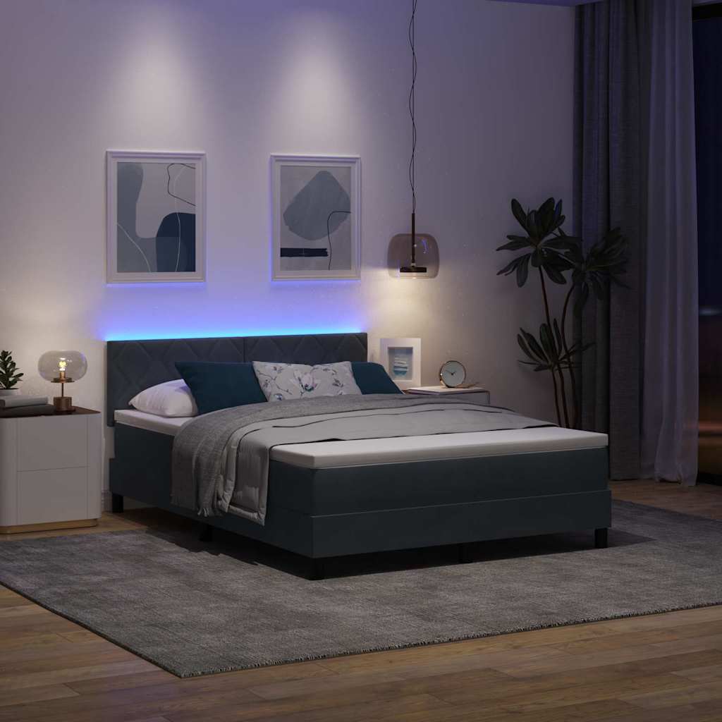vidaXL Łóżko z sprężyną LED Ciemnoszary 160 x 200 cm Aksamit
