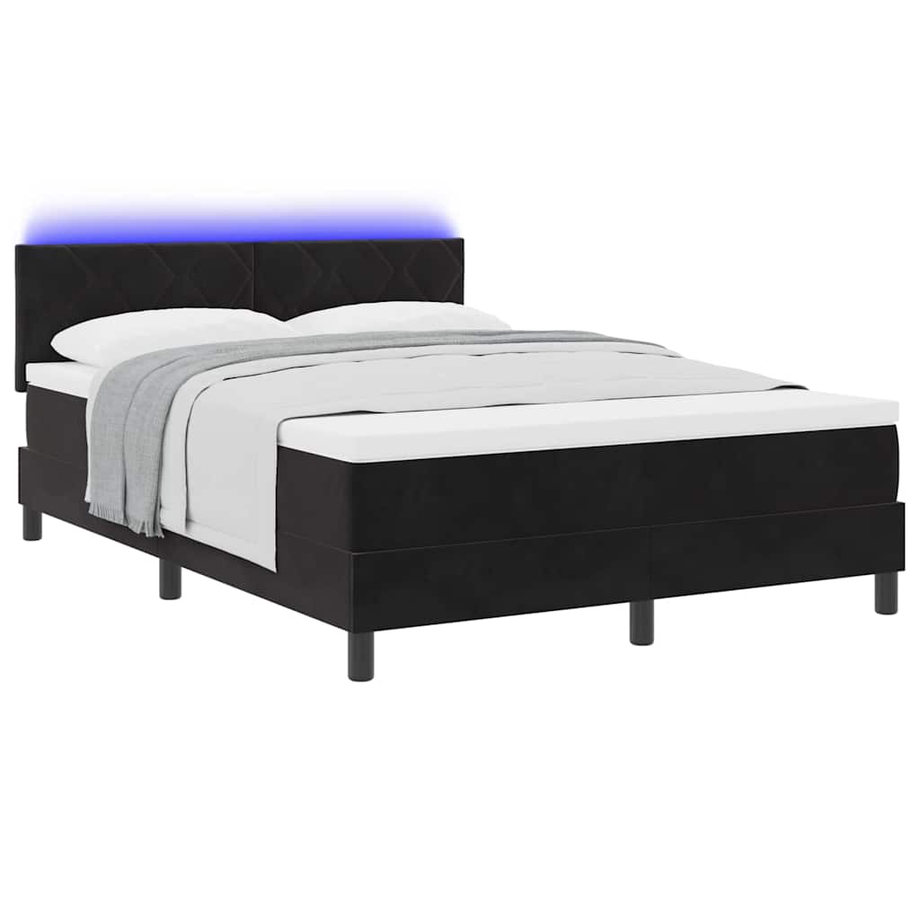 vidaXL Łóżko z sprężyną LED z paskami LED Czarny 160 x 200 cm Aksamit