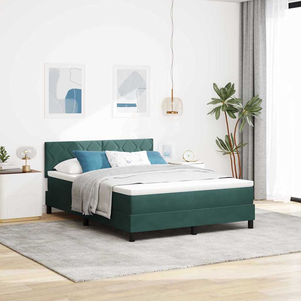 vidaXL Łóżko z sprężyną LED Ciemna zieleń 160 x 200 cm Aksamit