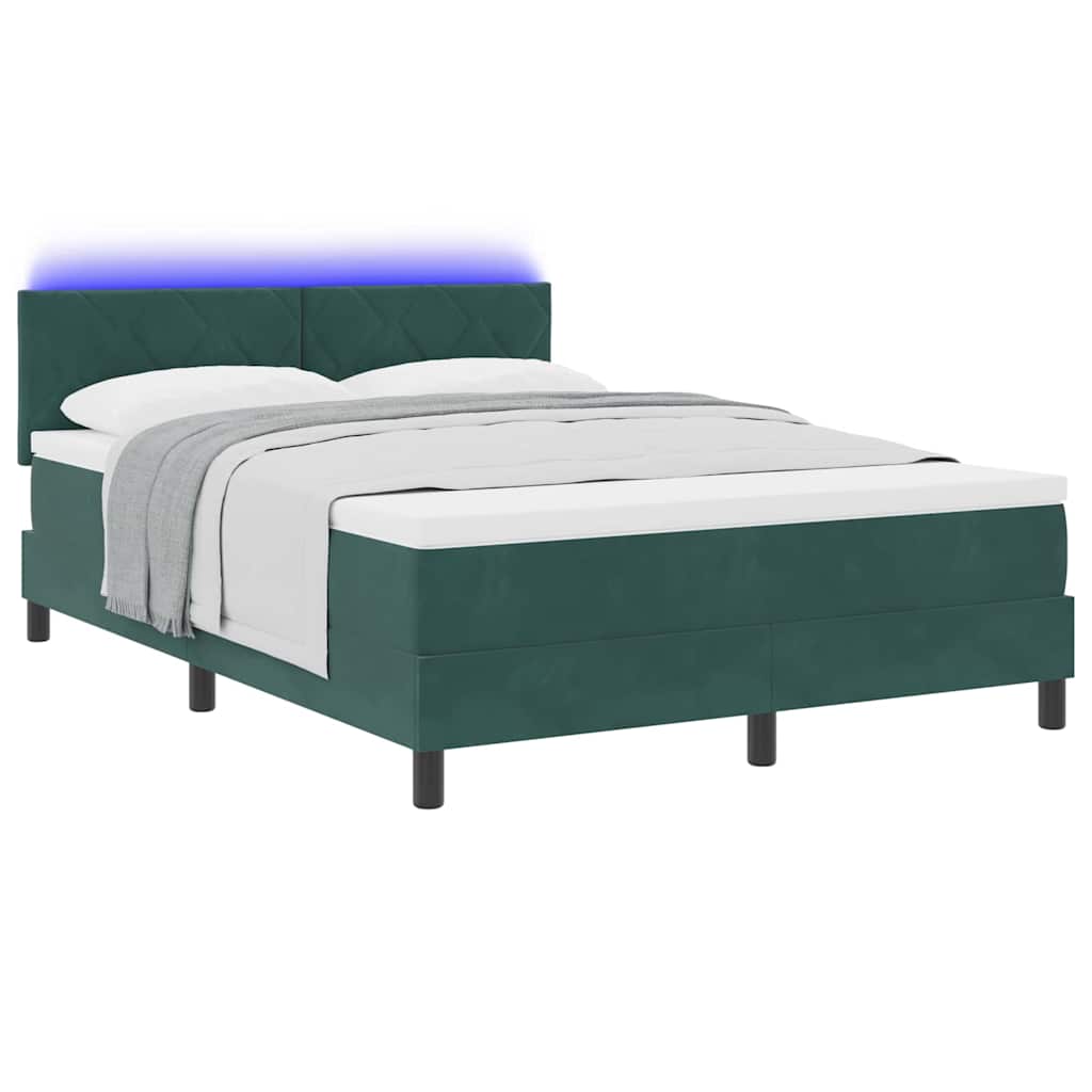 vidaXL Łóżko z sprężyną LED Ciemna zieleń 160 x 200 cm Aksamit