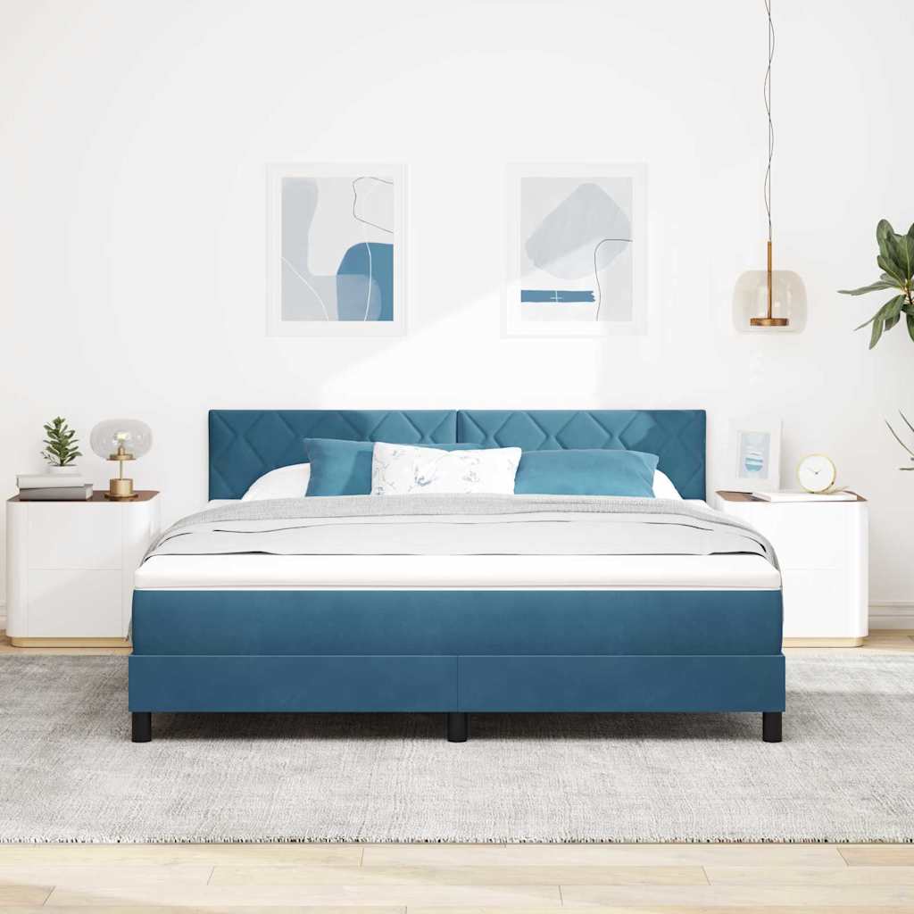 vidaXL Łóżko z sprężyną LED z LED Ciemnoniebieski 180 x 200 cm Aksamit