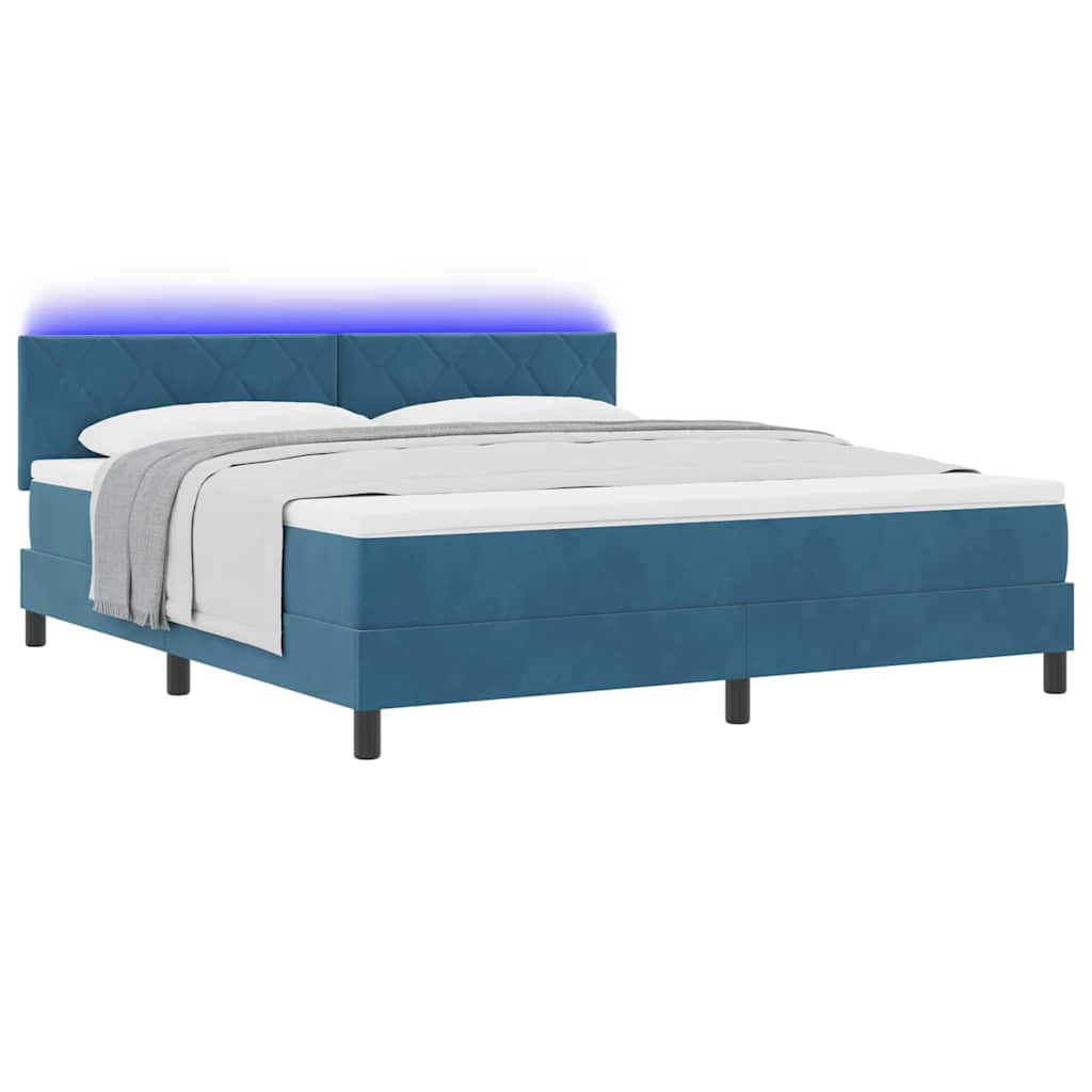 vidaXL Łóżko z sprężyną LED z LED Ciemnoniebieski 180 x 200 cm Aksamit