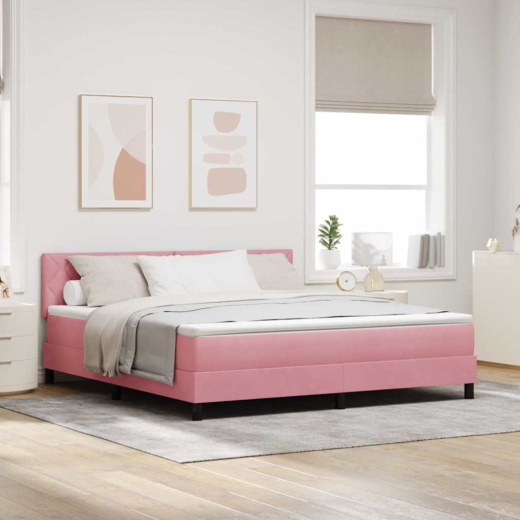 vidaXL Łóżko z sprężyną LED z materacem Różowy 180 x 200 cm Aksamit