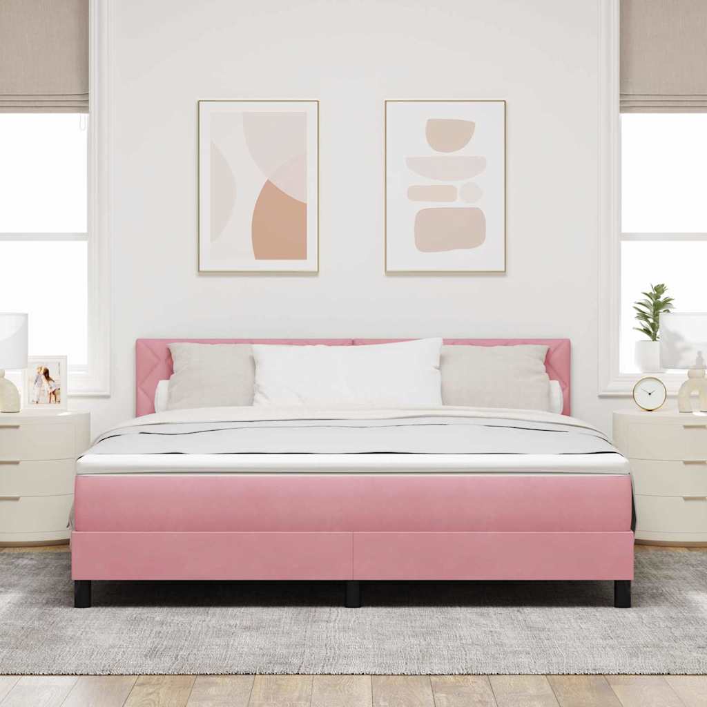 vidaXL Łóżko z sprężyną LED z materacem Różowy 180 x 200 cm Aksamit