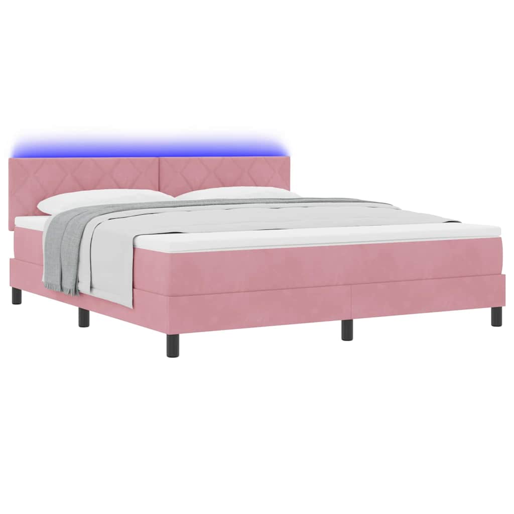 vidaXL Łóżko z sprężyną LED z materacem Różowy 180 x 200 cm Aksamit