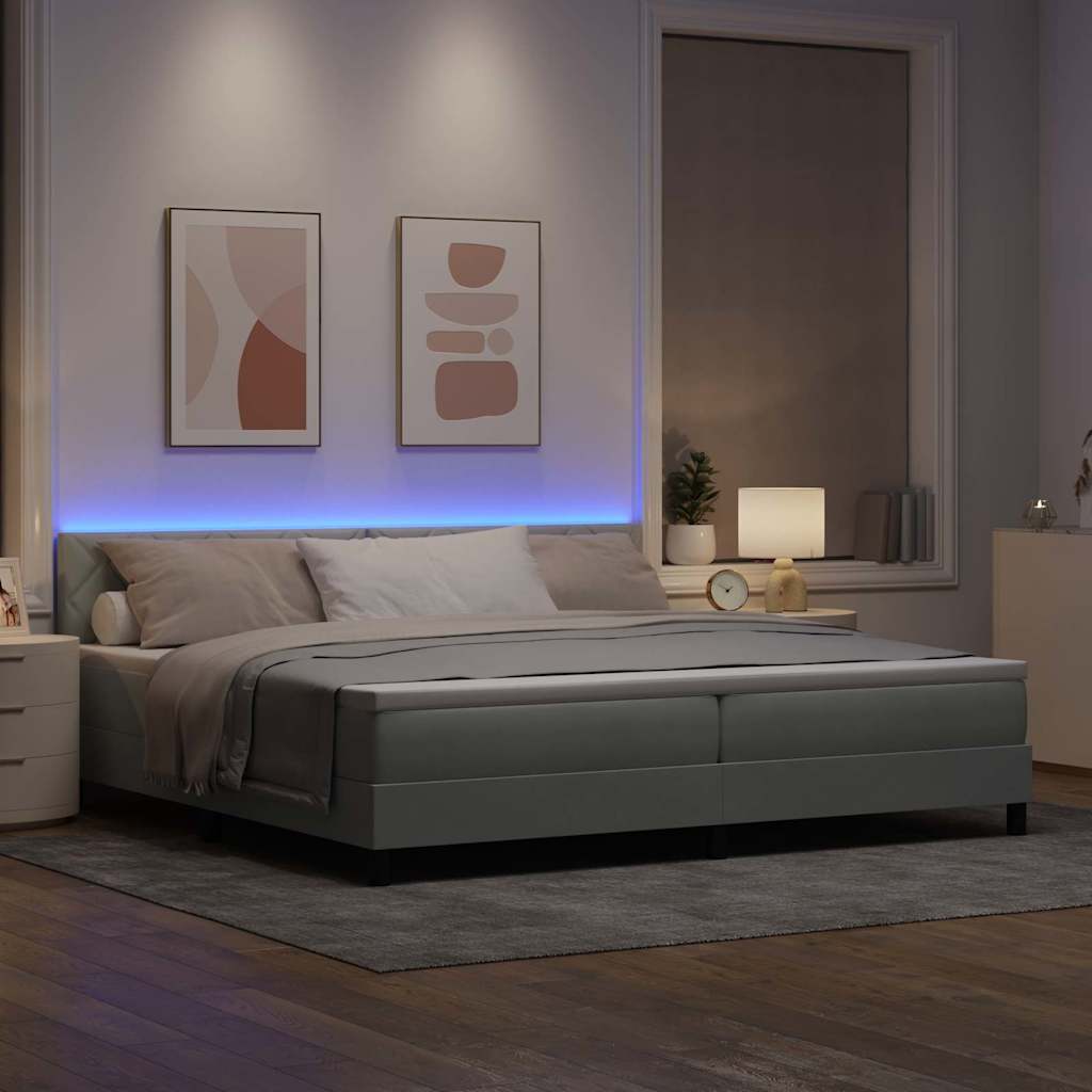 vidaXL Łóżko z sprężyną LED Jasnoszary 200 x 200 cm Aksamit