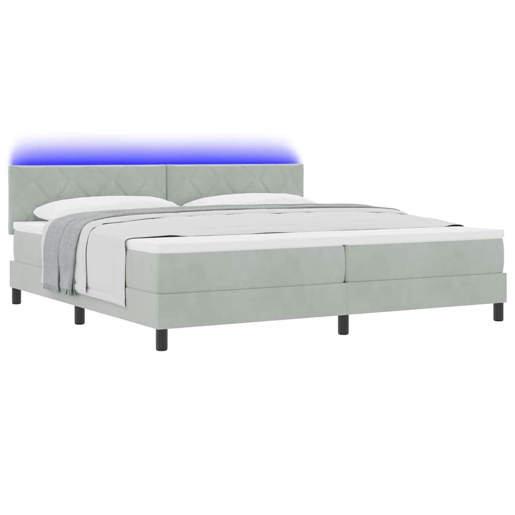 vidaXL Łóżko z sprężyną LED Jasnoszary 200 x 200 cm Aksamit