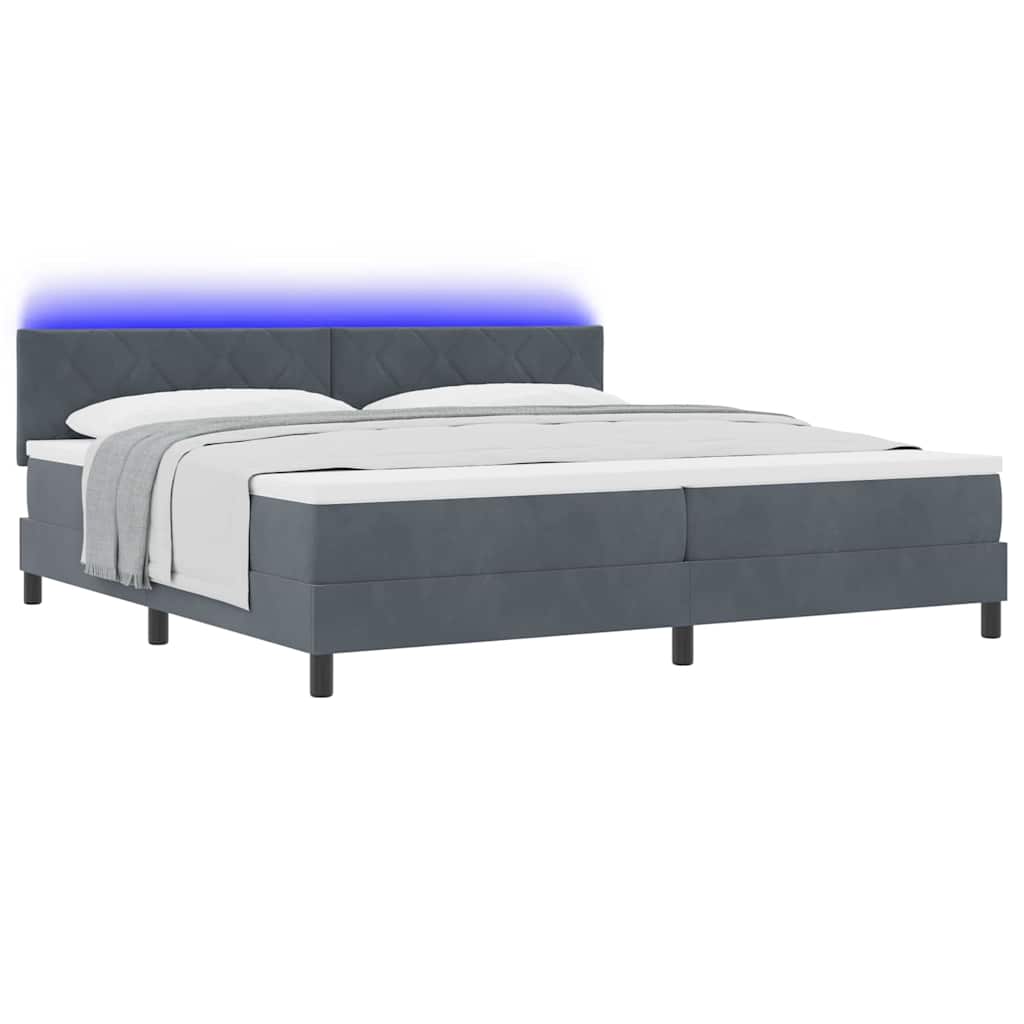 vidaXL Łóżko z sprężyną LED Ciemnoszary 200 x 200 cm Aksamit