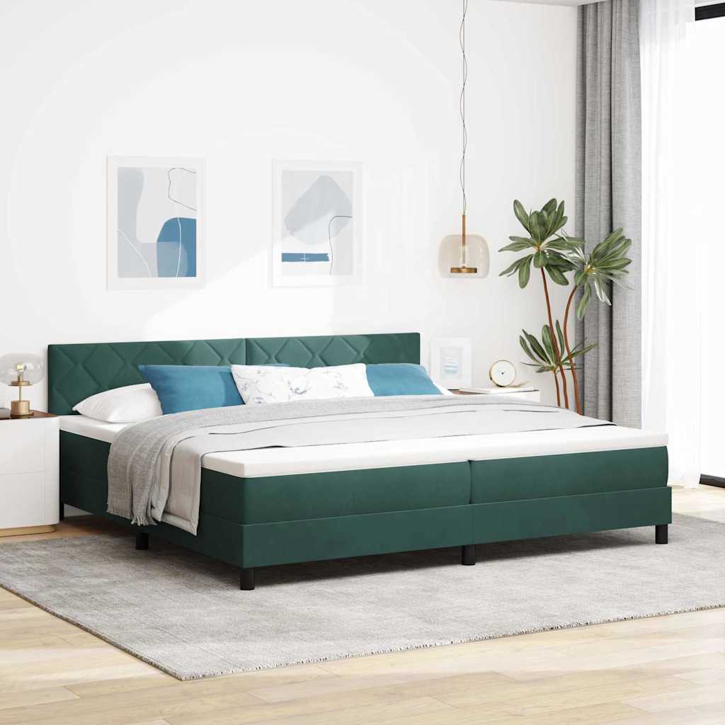 vidaXL Łóżko z sprężyną LED Ciemna zieleń 200 x 200 cm Aksamit