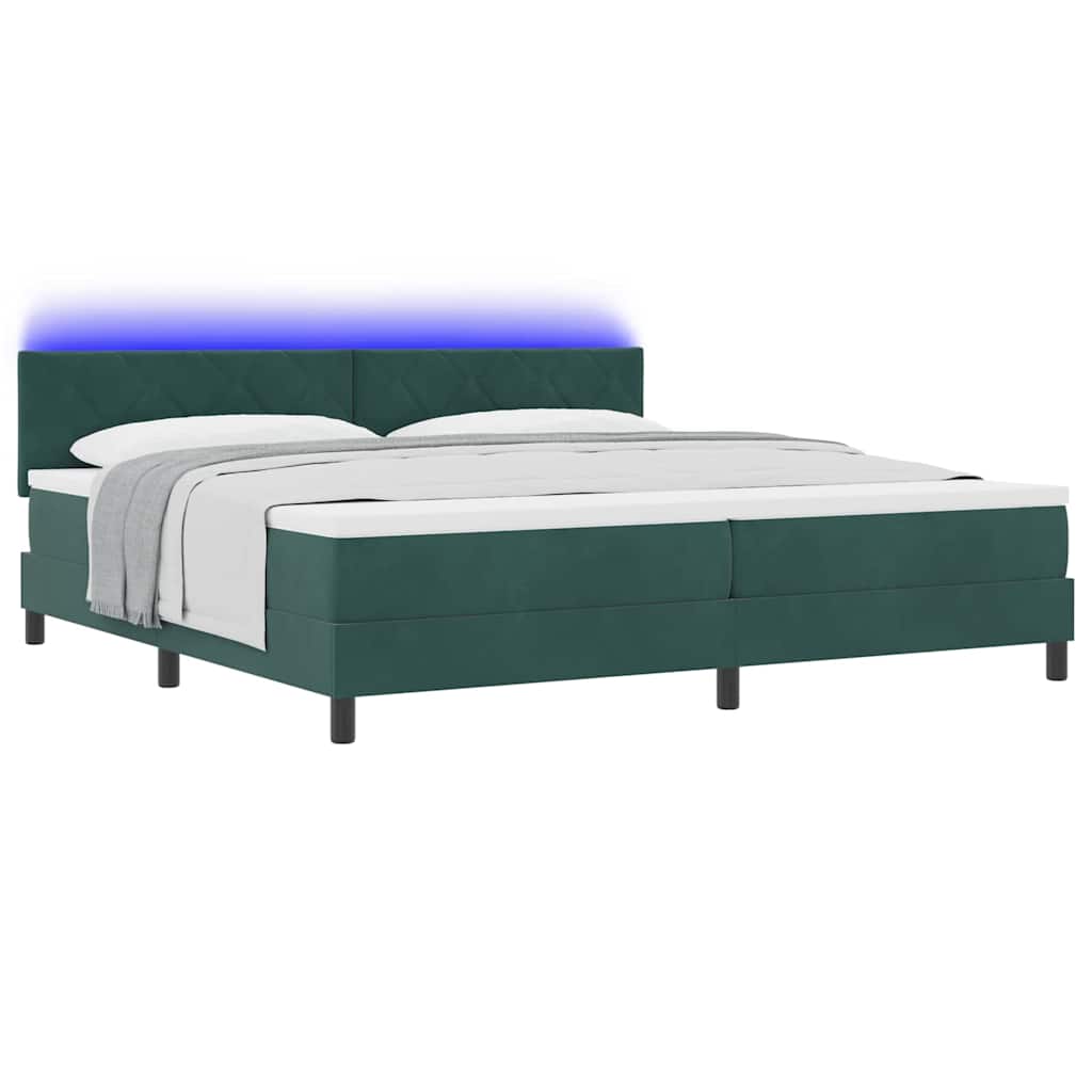 vidaXL Łóżko z sprężyną LED Ciemna zieleń 200 x 200 cm Aksamit