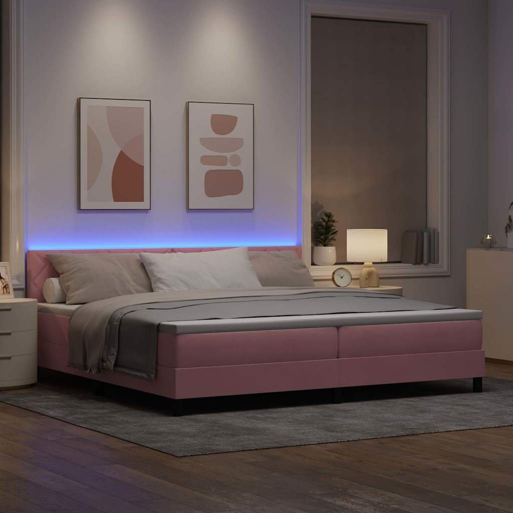 vidaXL Łóżko z sprężyną LED z paskami LED Różowy 200 x 200 cm Aksamit