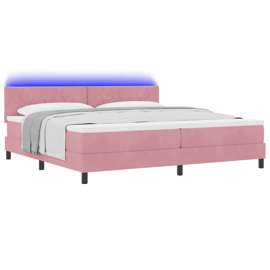 vidaXL Łóżko z sprężyną LED z paskami LED Różowy 200 x 200 cm Aksamit