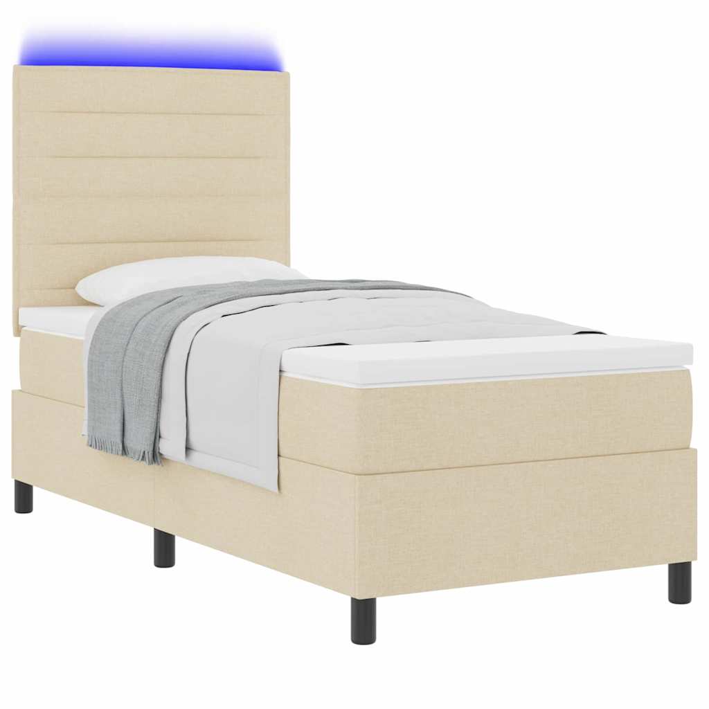 vidaXL Łóżko sprężynowe z materacem z LED Kremowy 80 x 200 cm tkanina