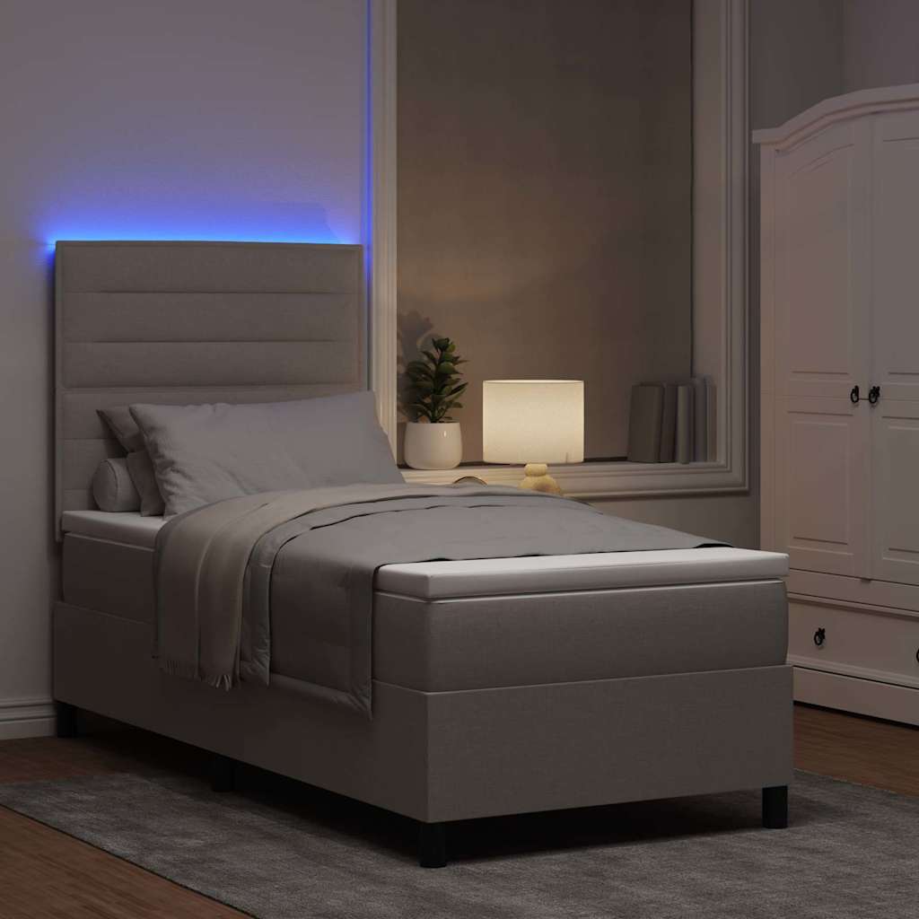 vidaXL Łóżko sprężynowe z paskami LED Ciemnoszary 90 x 190 cm tkanina
