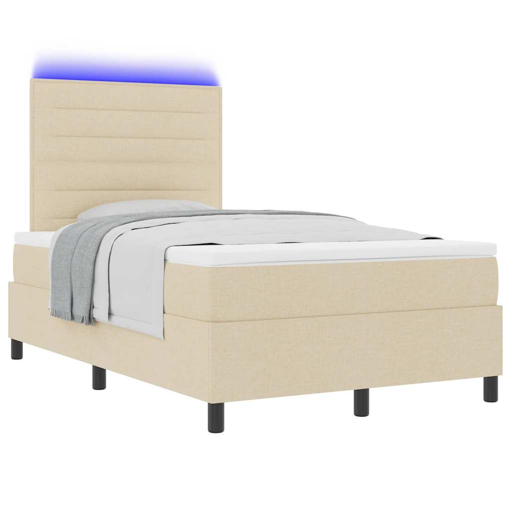 vidaXL Łóżko sprężynowe z materacem z LED Kremowy 120 x 190 cm tkanina