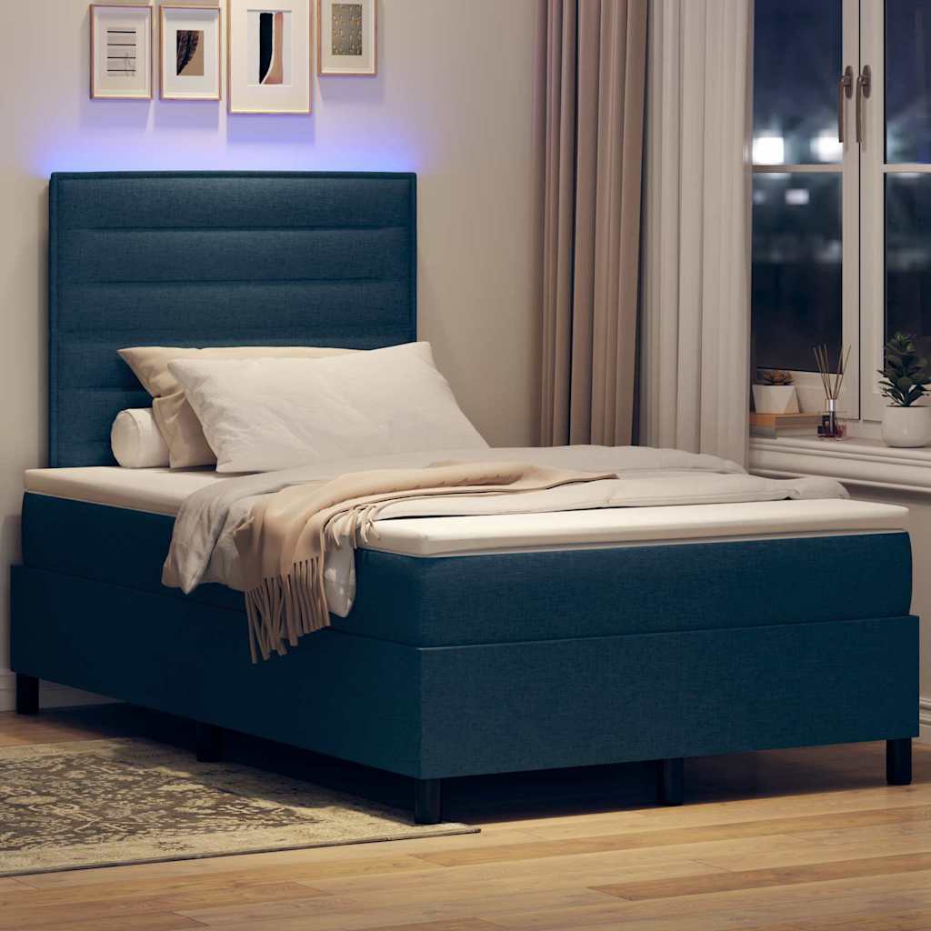 vidaXL Łóżko sprężynowe z paskami LED Niebieski 120 x 190 cm tkanina