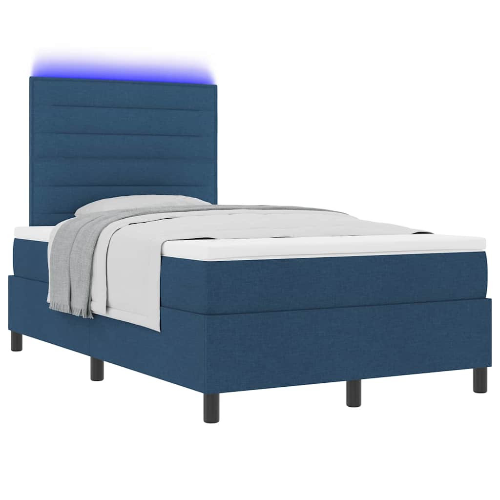 vidaXL Łóżko sprężynowe z paskami LED Niebieski 120 x 190 cm tkanina