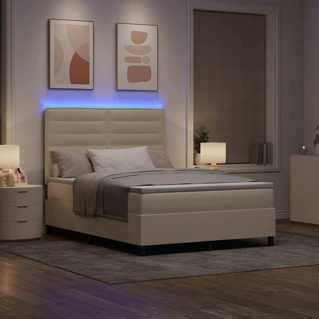 vidaXL Łóżko sprężynowe z materacem z LED Kremowy 140 x 200 cm tkanina
