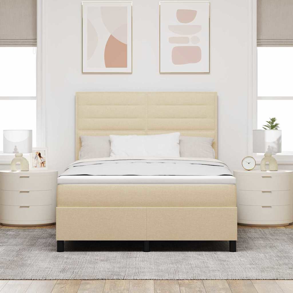 vidaXL Łóżko sprężynowe z materacem z LED Kremowy 140 x 200 cm tkanina