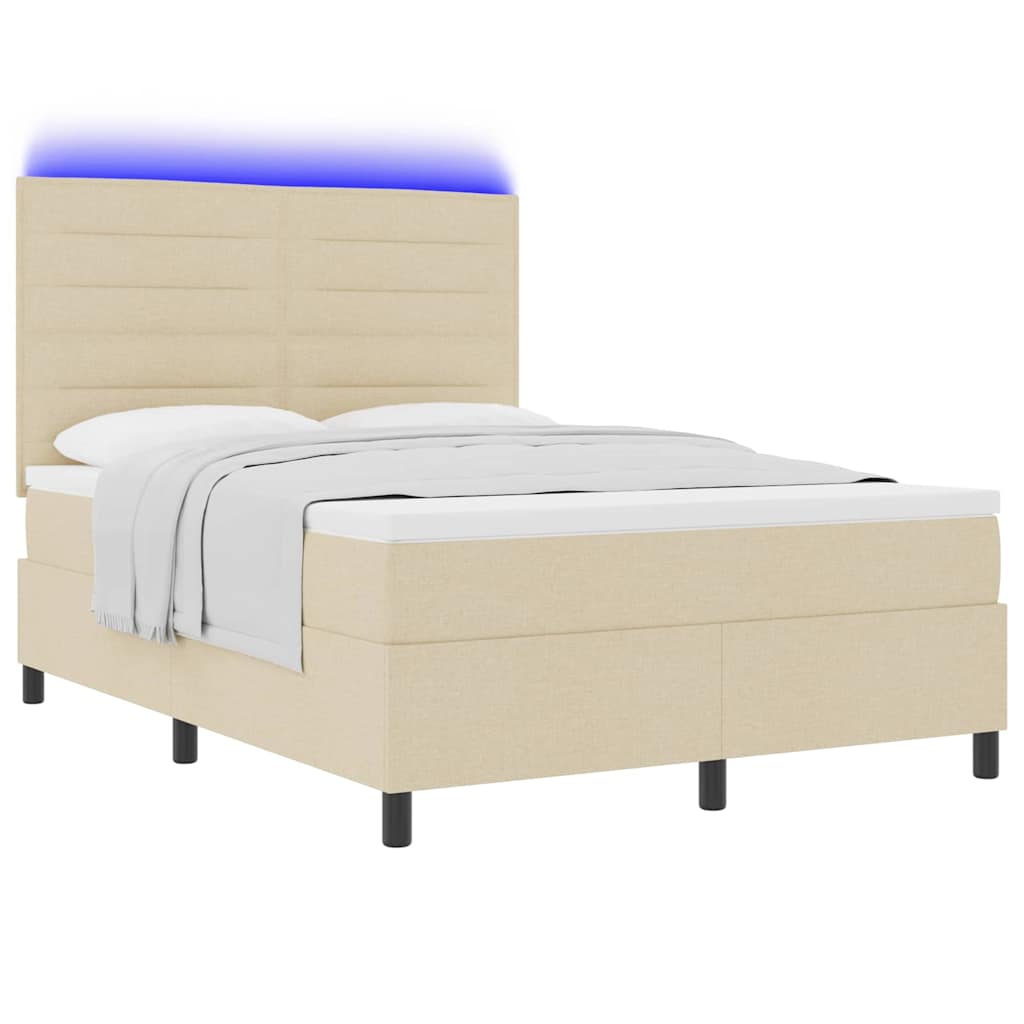 vidaXL Łóżko sprężynowe z materacem z LED Kremowy 140 x 200 cm tkanina