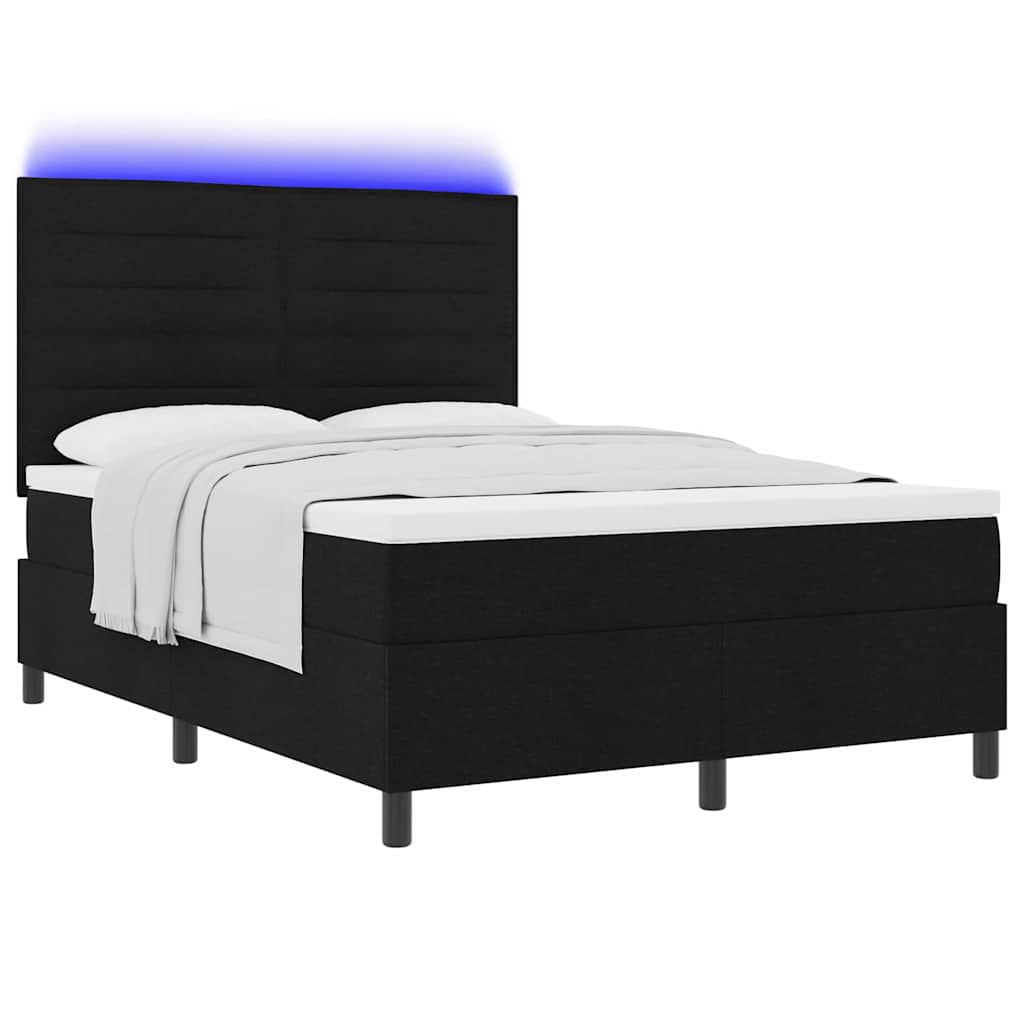 vidaXL Łóżko sprężynowe z materacem z LED Czarny 160 x 200 cm tkanina