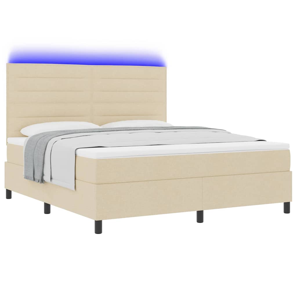 vidaXL Łóżko sprężynowe z materacem z LED Kremowy 180 x 200 cm tkanina