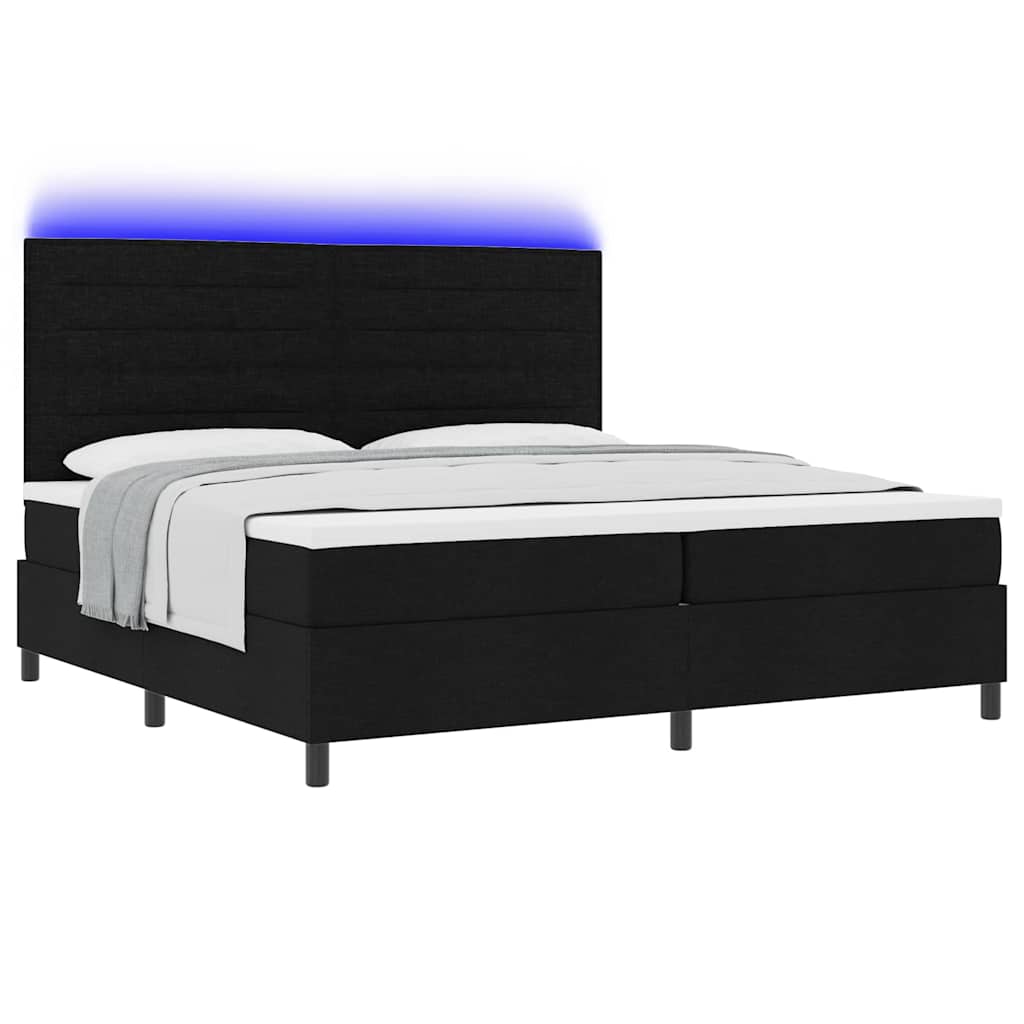 vidaXL Łóżko sprężynowe z materacem z LED Czarny 200 x 200 cm tkanina