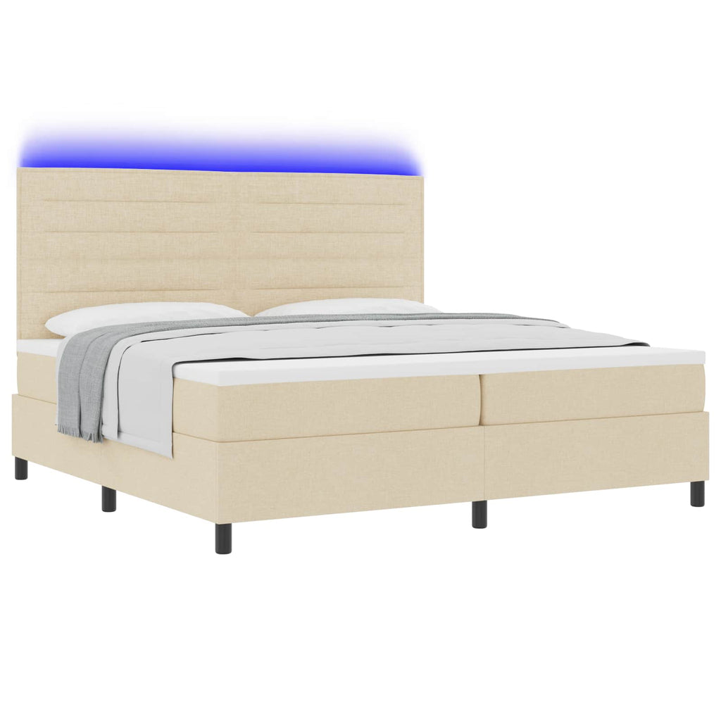 vidaXL Łóżko sprężynowe z materacem z LED Kremowy 200 x 200 cm tkanina