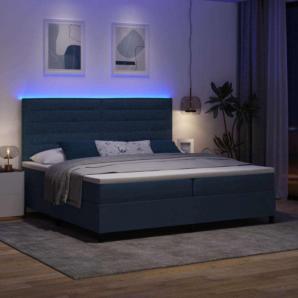 vidaXL Łóżko sprężynowe z materacem Niebieski 200 x 200 cm tkanina