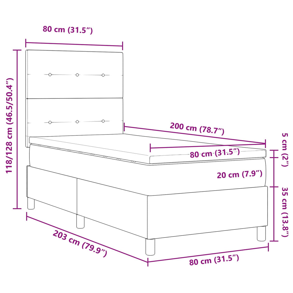 vidaXL Łóżko sprężynowe z materacem ciemnobrązowy 80 x 200 cm tkanina