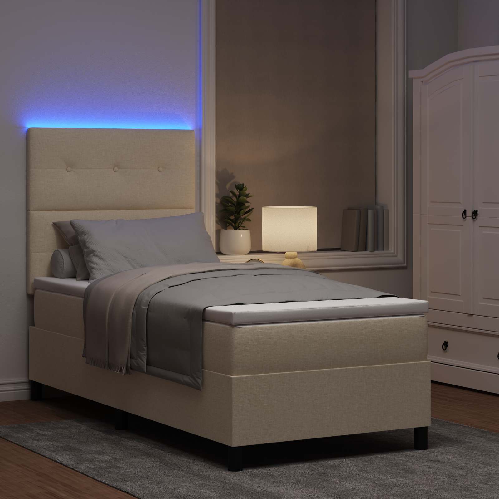 vidaXL Łóżko sprężynowe z materacem z LED Kremowy 80 x 200 cm tkanina