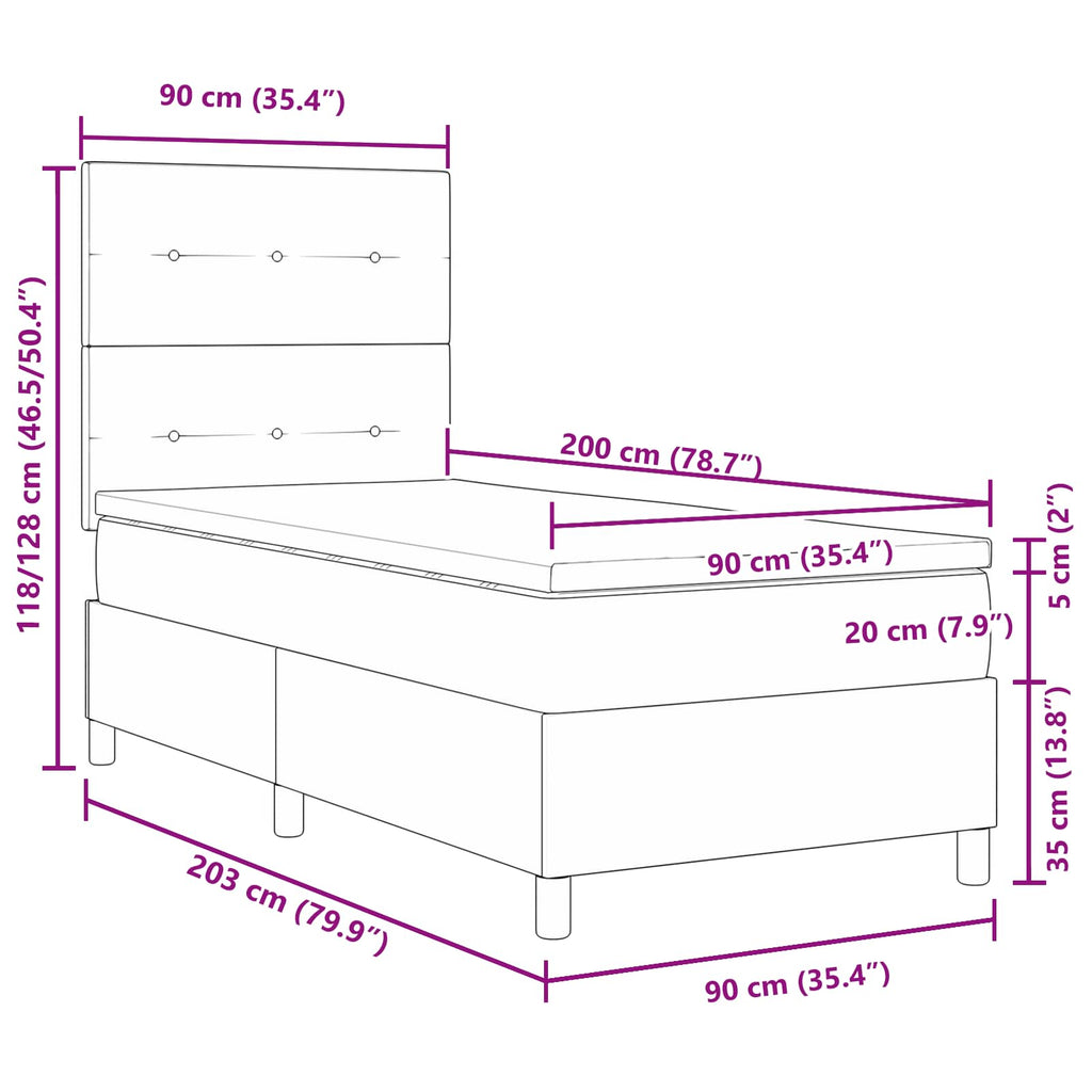 vidaXL Łóżko sprężynowe z materacem Jasnoszary 90 x 200 cm tkanina
