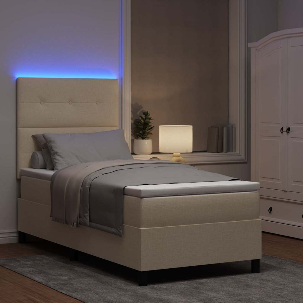 vidaXL Łóżko sprężynowe z materacem z LED Kremowy 90 x 200 cm tkanina
