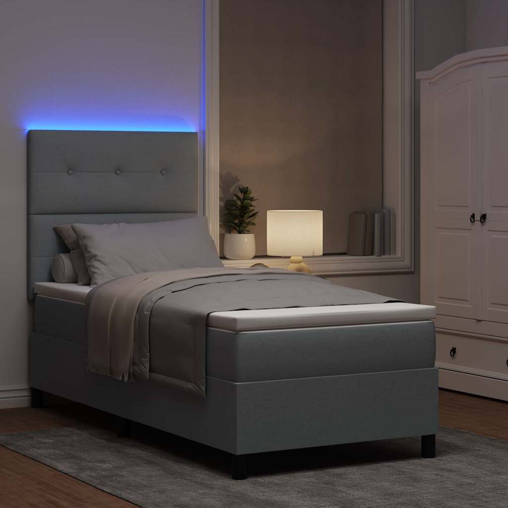 vidaXL Łóżko sprężynowe z paskami LED Jasnoszary 100 x 200 cm tkanina