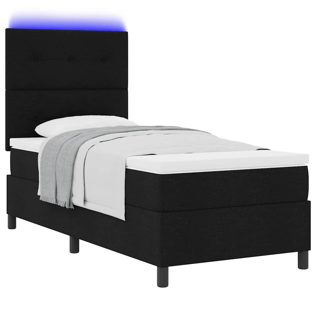vidaXL Łóżko sprężynowe z paskami LED Czarny 100 x 200 cm tkanina